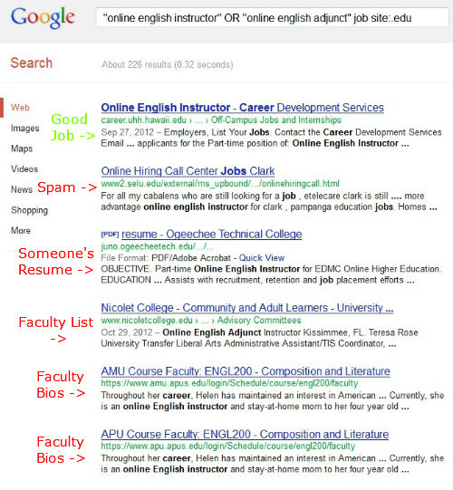 Another Bad Search Example for Online Faculty Positions and Online Adjunct Jobs