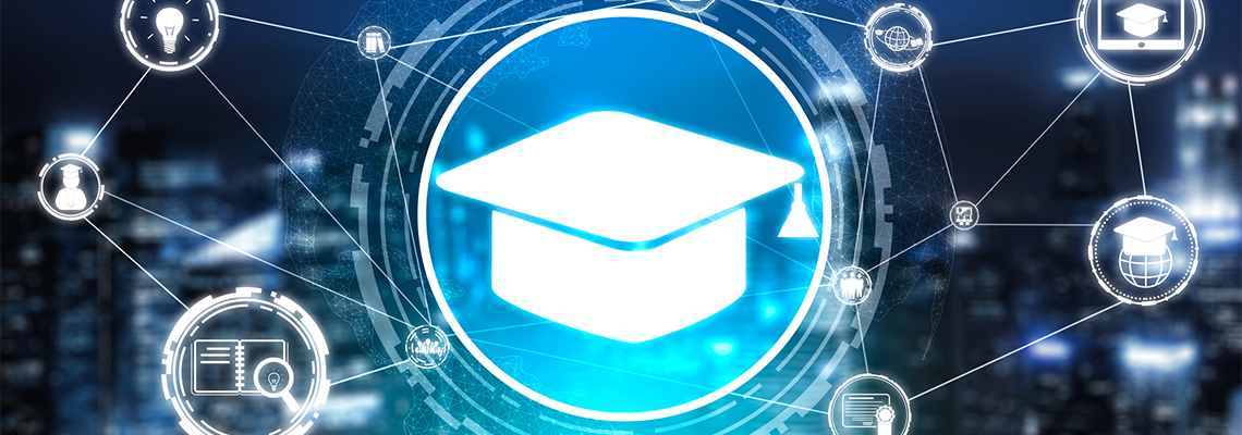 Illuminated Graduation Cap Symbolized Online Degrees