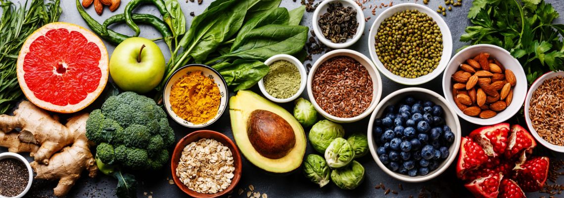 Healthy food clean eating selection Online Nutrition Schools teach about healthy foods