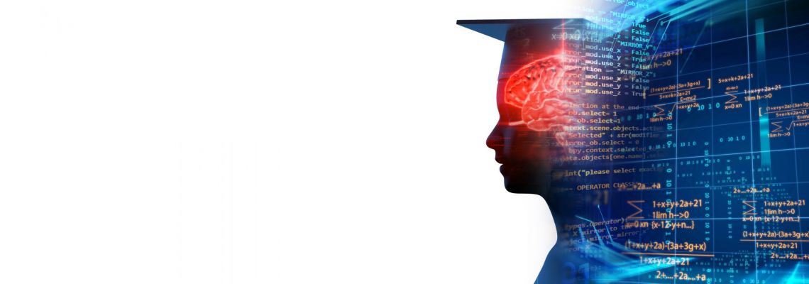 3d rendering of virtual human silhouette on technology background illustration banner Digital image of a graduate from an online institution with college accreditation.