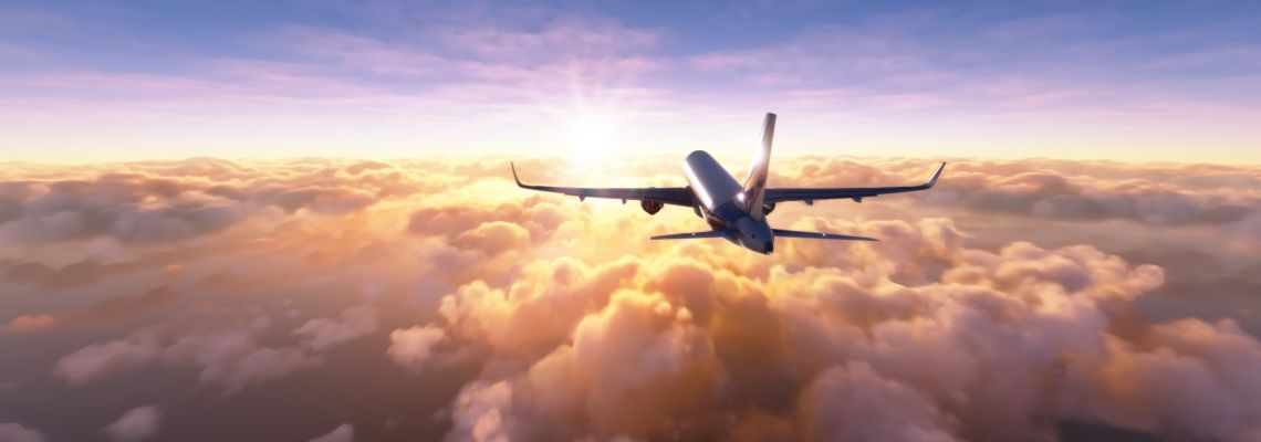 Online Aviation Degree, Commercial airplane flying towards the sun online aviation degree