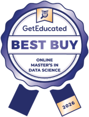 Rankings badge for cheapest online master's in data sciencee