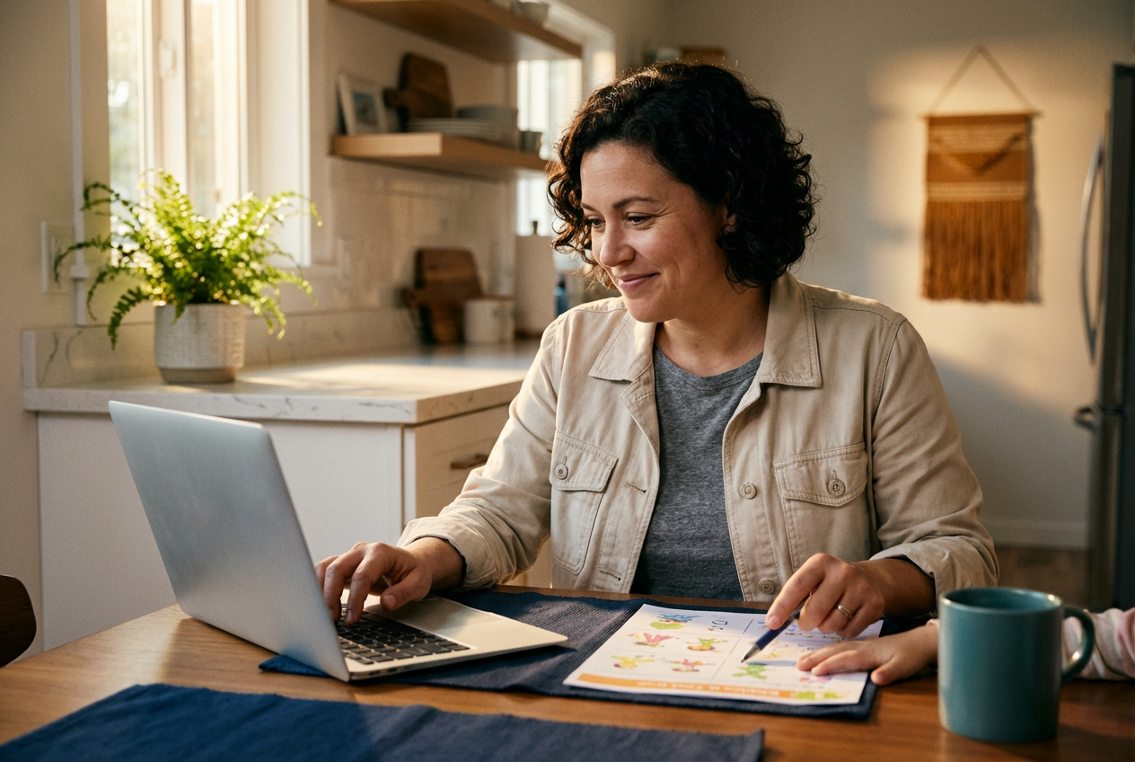 An adult learner studying project management online