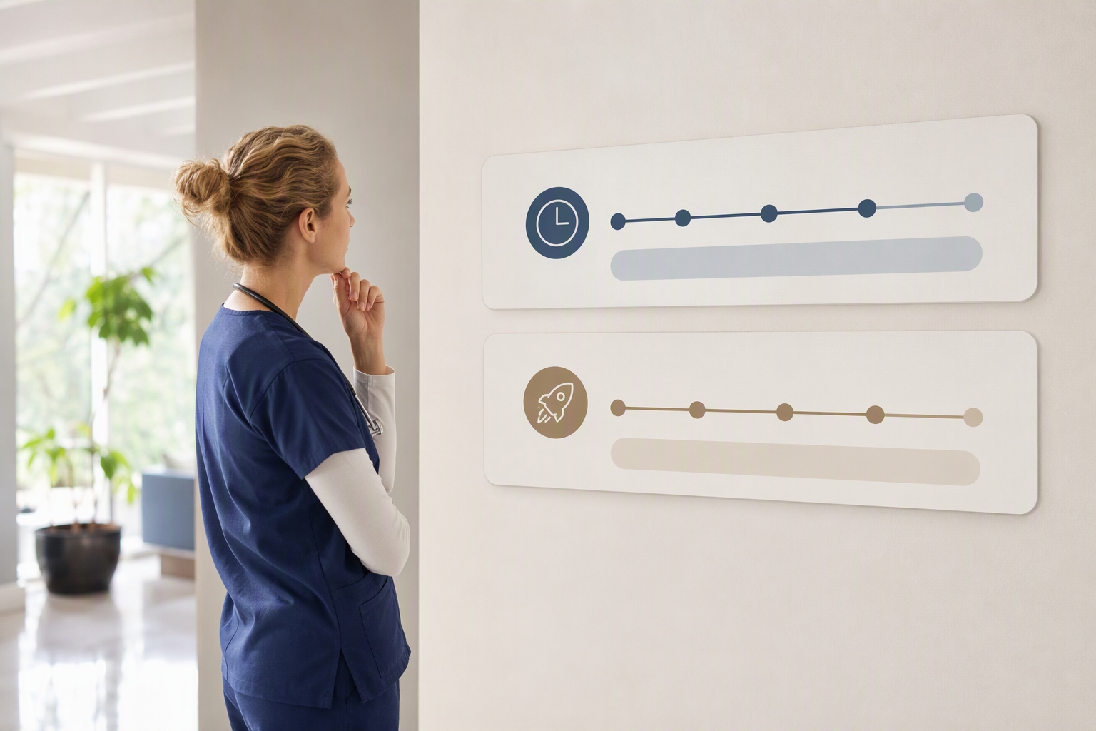 Graphic comparing online RN-to-MSN programs' pacing for full-time nurses managing workloads