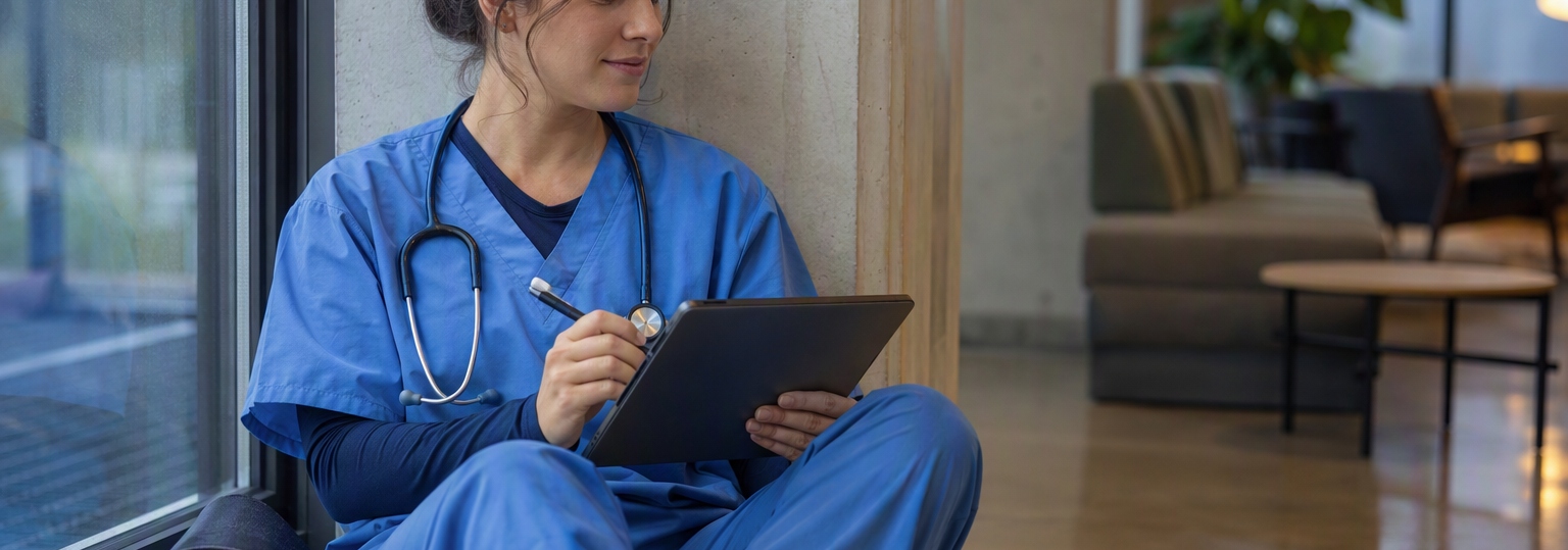 Nurse discussing online RN-to-MSN program options with an advisor in a professional setting