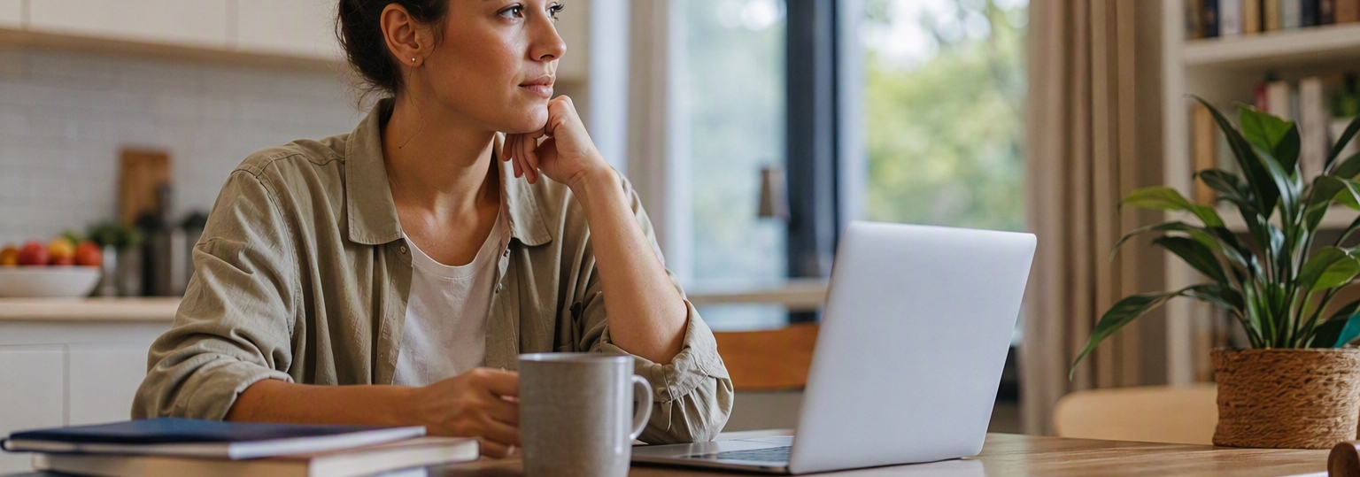 A candid shot of an adult studying in a bright, modern office setting