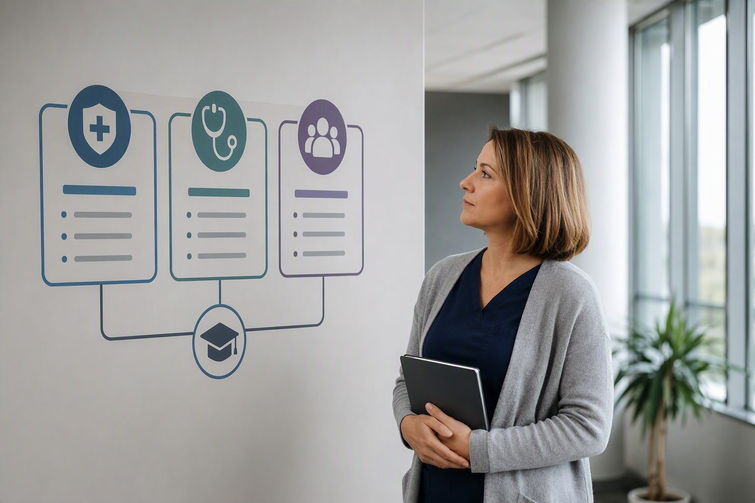 Graphic comparing Master of Healthcare Administration, Master of Science, and MBA programs for working students