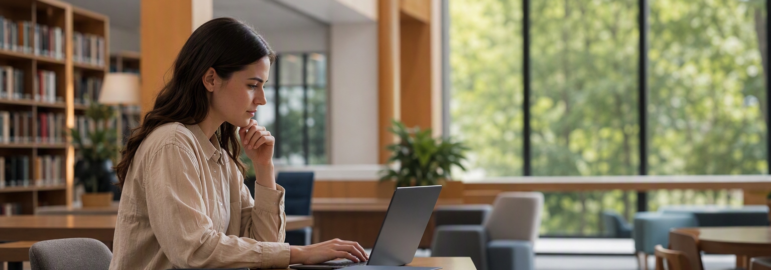 Adult student discussing online instructional design certificate options in a bright, modern study space