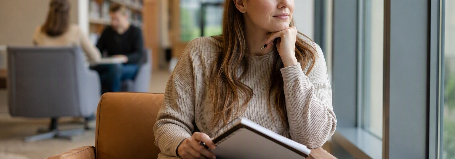 Professional adult discussing online gifted and special education master's options in a study environment