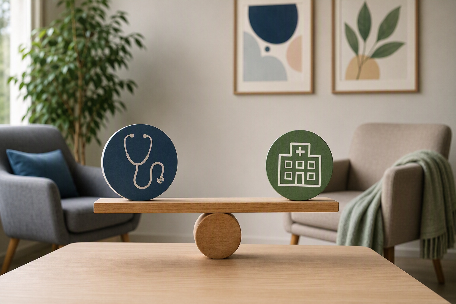 Comparison table detailing differences between primary care and acute care in telehealth