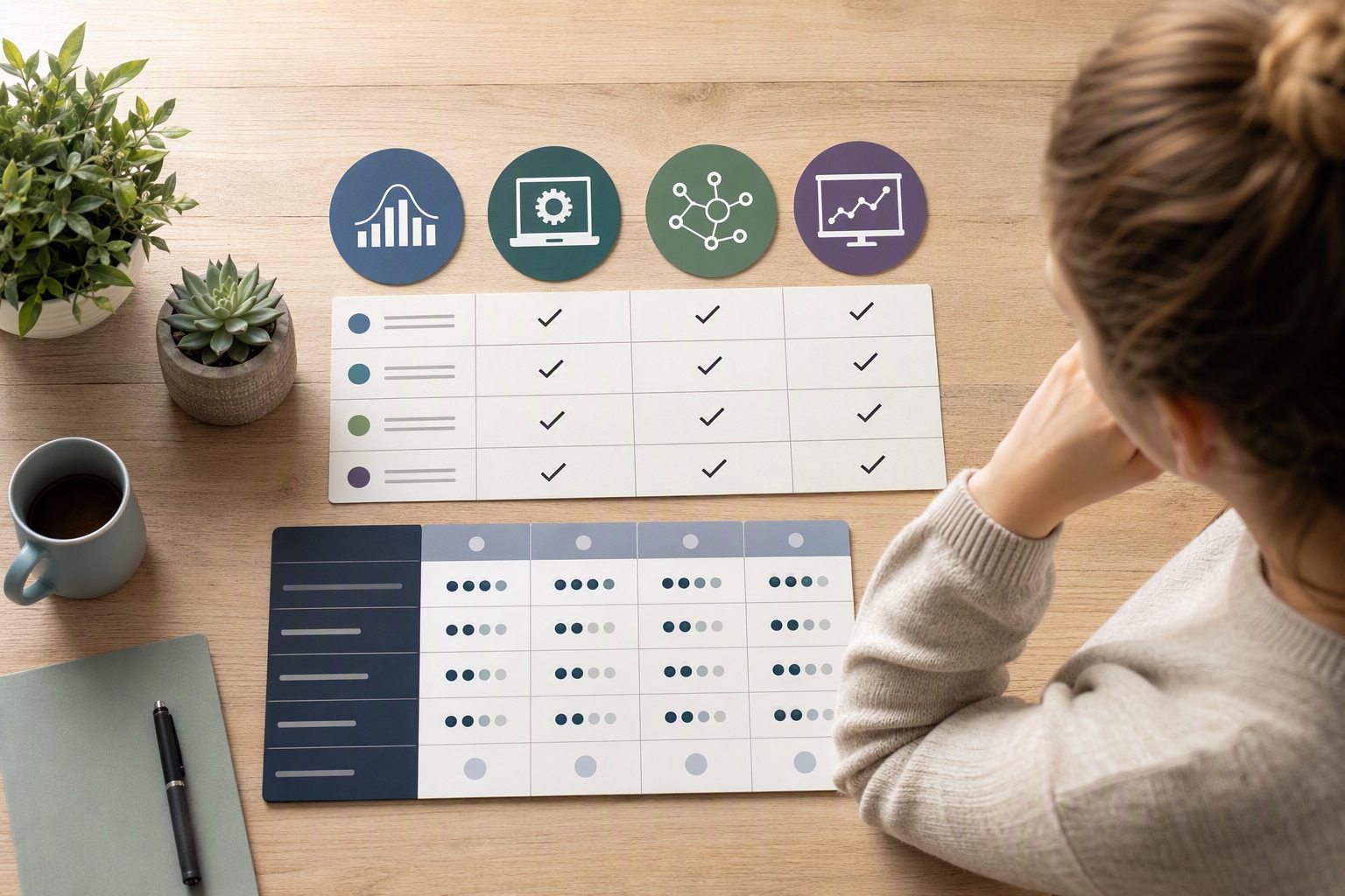 Curriculum checklist graphic highlighting statistics, computing, application work, and final project for online data science master's