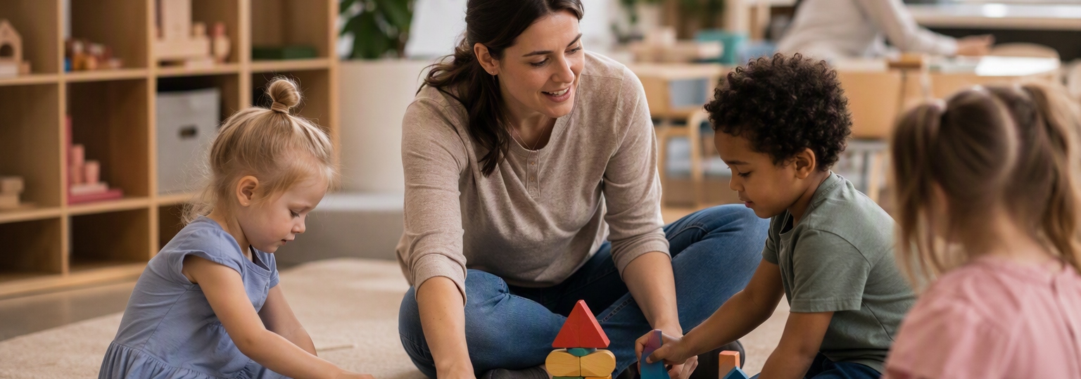 Two adults discussing career options in early childhood education in a cozy workspace