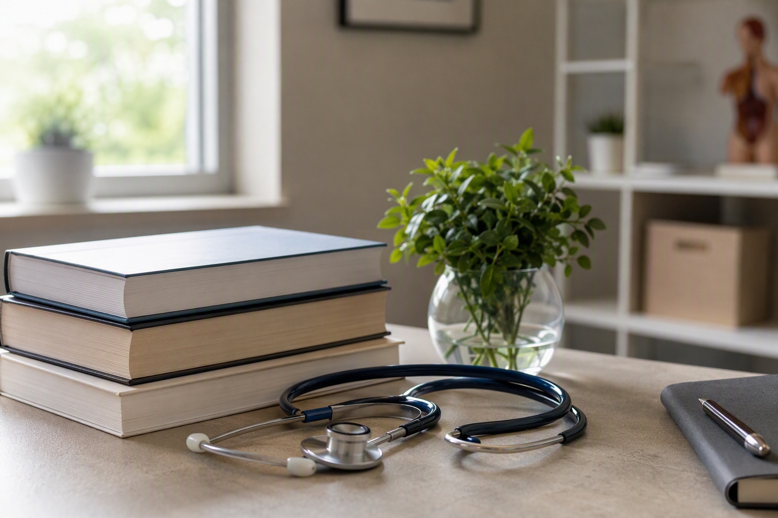 Student reviewing course transcripts for online general healthcare master's admissions