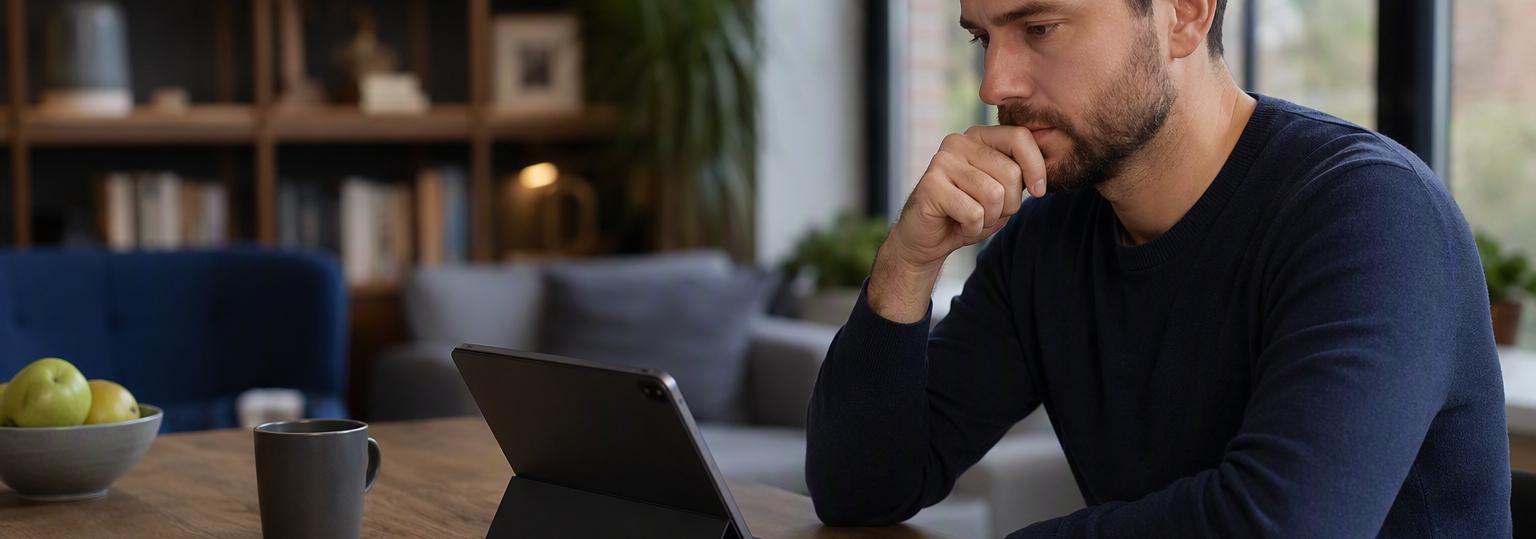 Two adults discussing options for an online master's in cybersecurity in a collaborative workspace