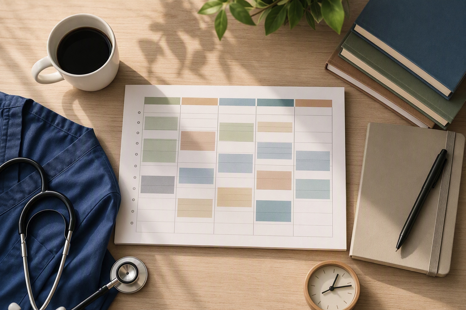 Weekly planner illustrating time allocation for study, clinical practice, and projects for nurse practitioner doctorate