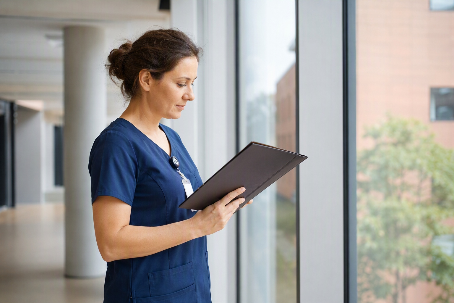 Working nurse examining a degree audit focused on transfer credits for RN to BSN program