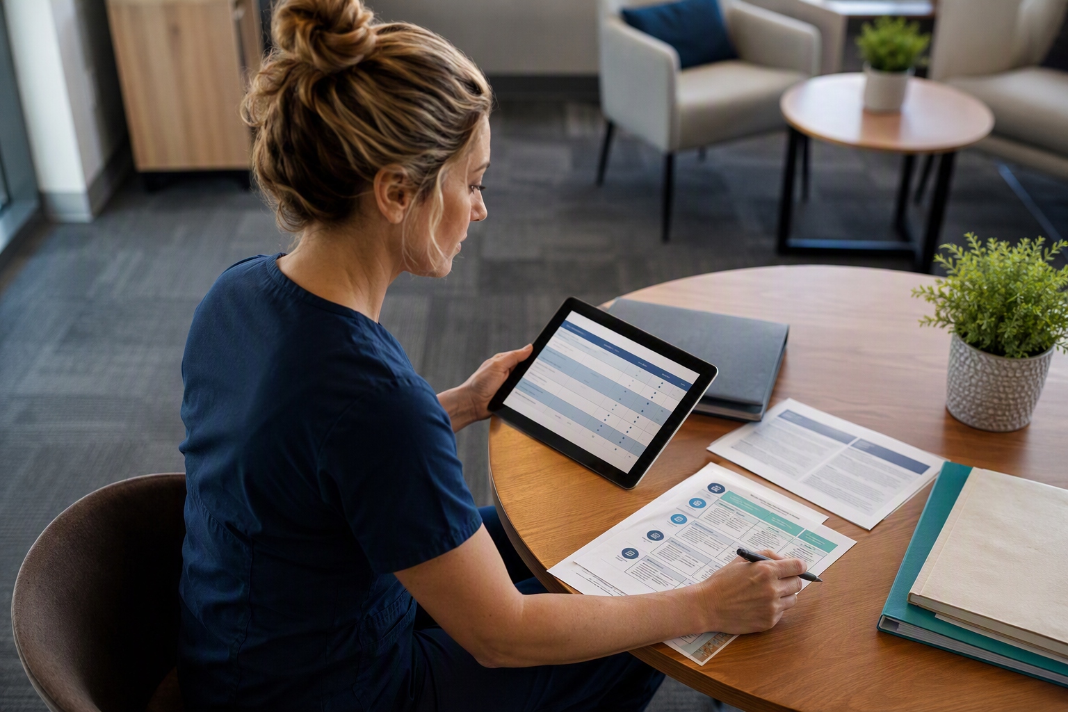 Nurse examining online RN to BSN program course prerequisites on a laptop