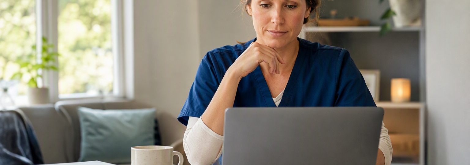 Adult learner discussing nursing education options with a mentor in a professional setting
