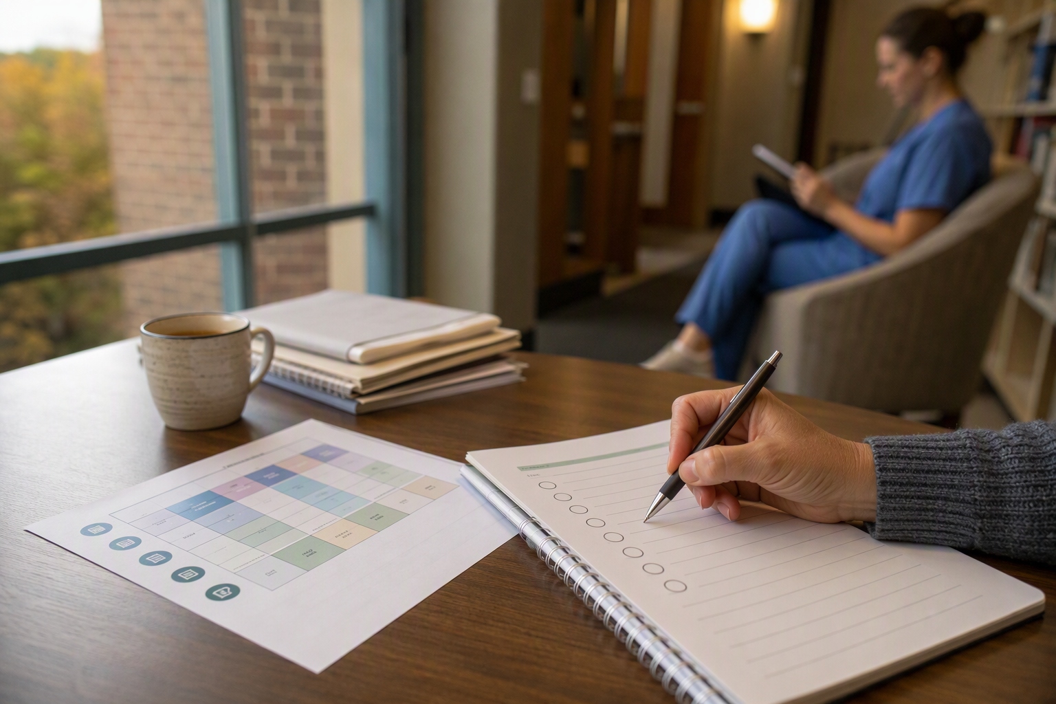 Student evaluating transcripts for online nurse practitioner master's program requirements