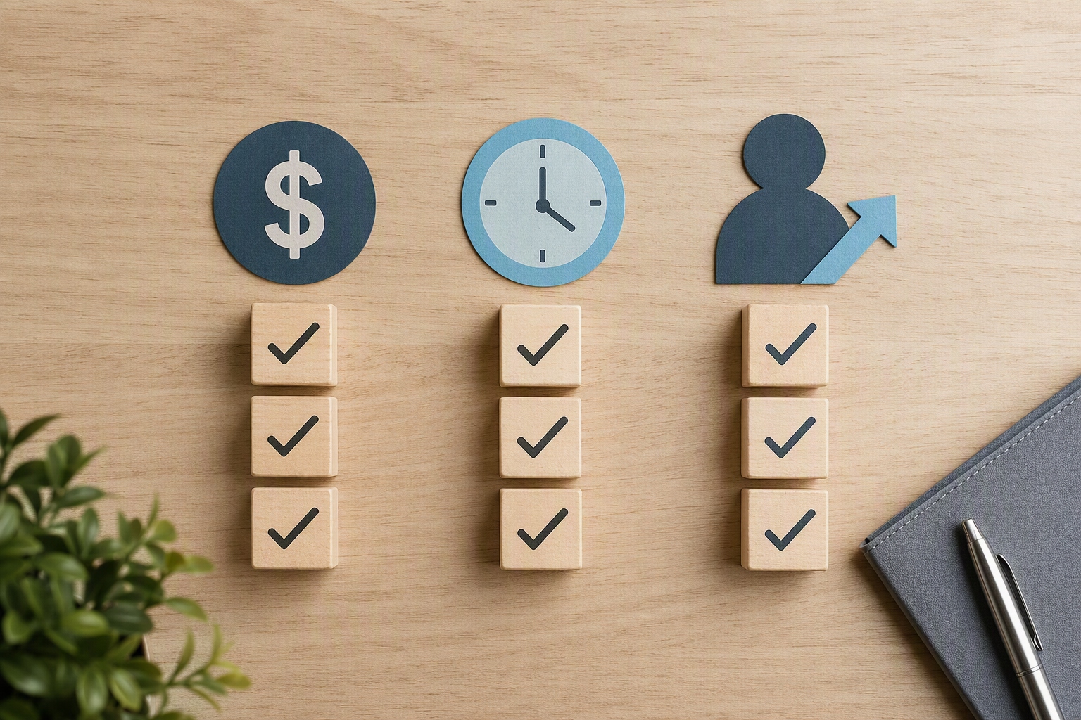 Checklist graphic comparing costs, time, and promotion for online RN-to-BSN programs