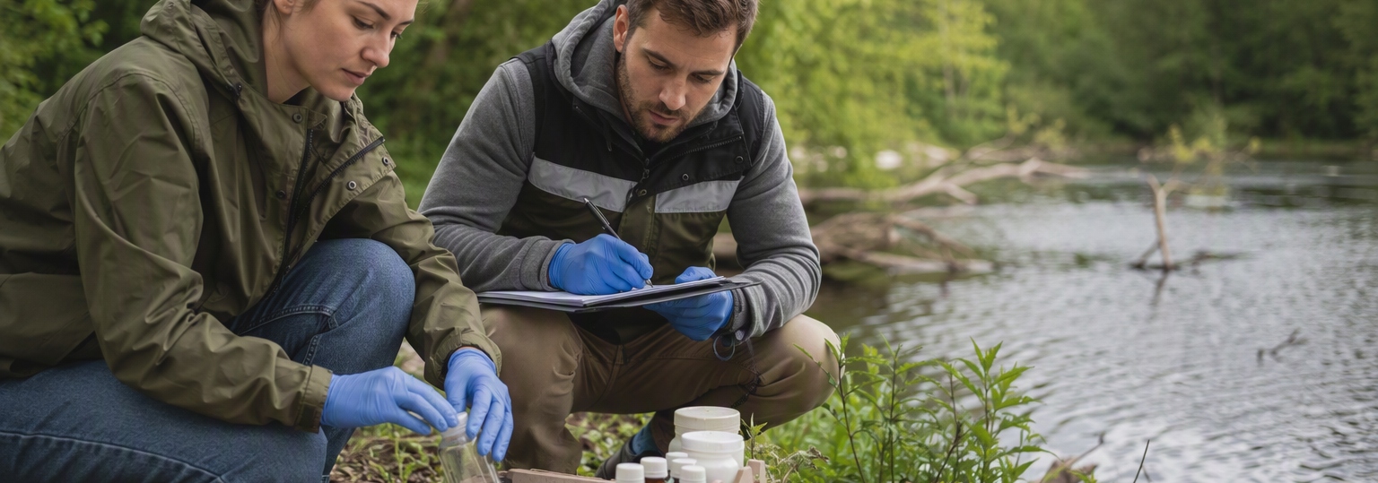 Adult student discussing environmental health careers in a modern classroom setting