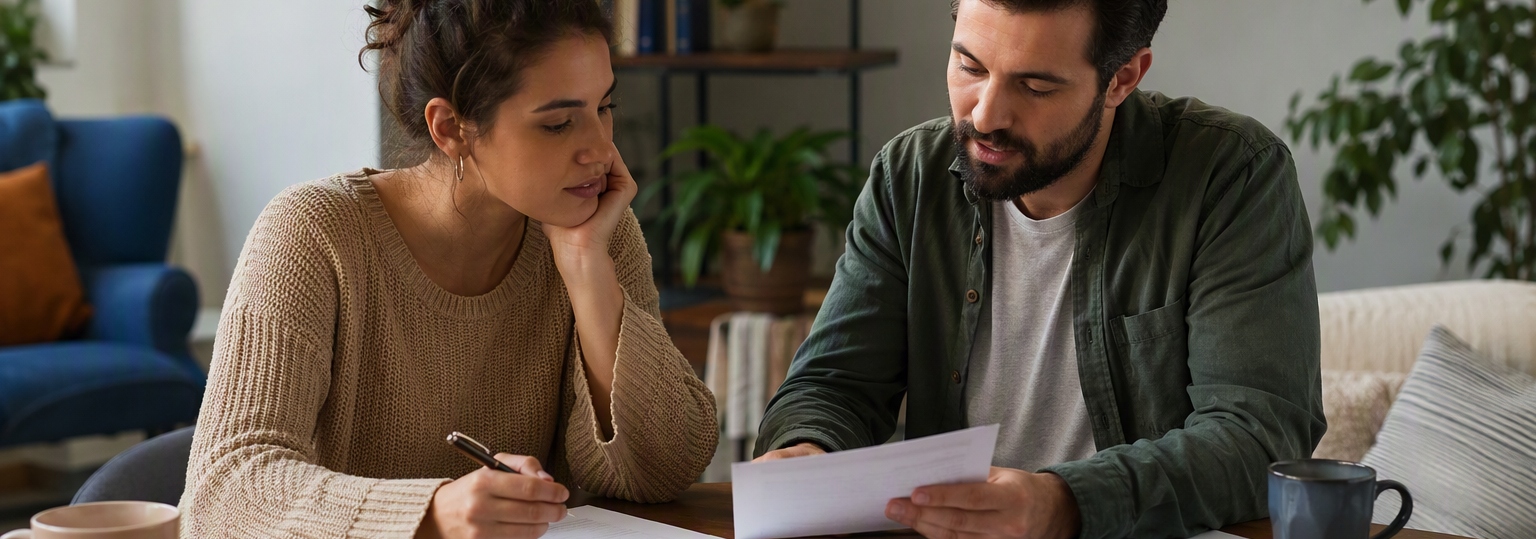 Two adults discussing options for human services and social work degrees in an educational setting