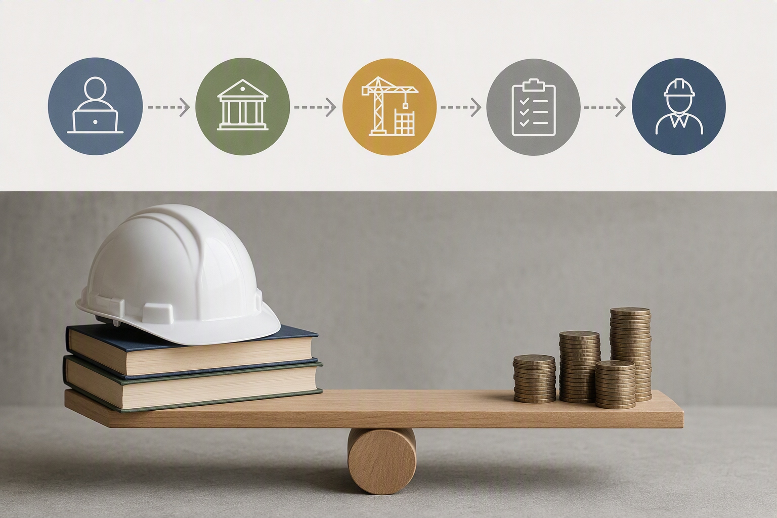 Decision graphic comparing online construction management degree options for project estimating