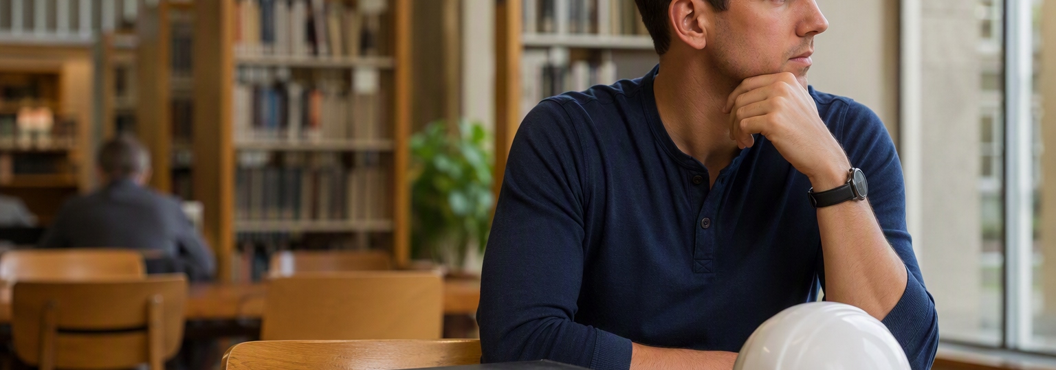Professional adult considering an online construction management degree for project estimating in a study environment