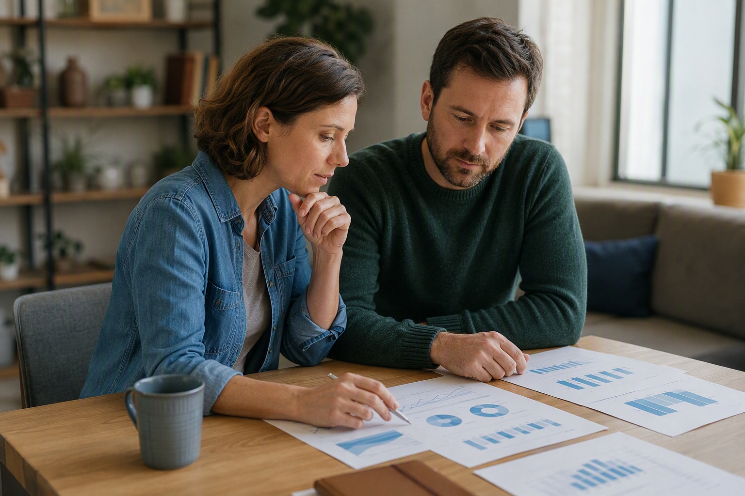 Adult analyzing data visualizations while exploring online data science bachelor's program details