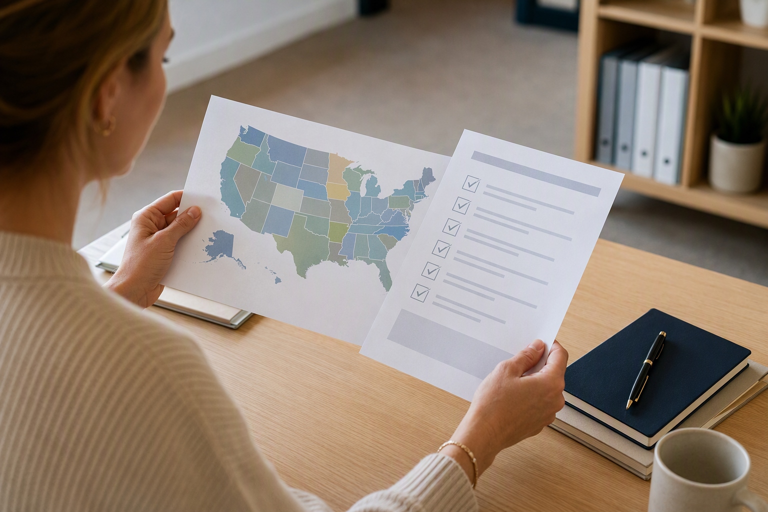 State map with checklist highlighting requirements for early childhood education licensure