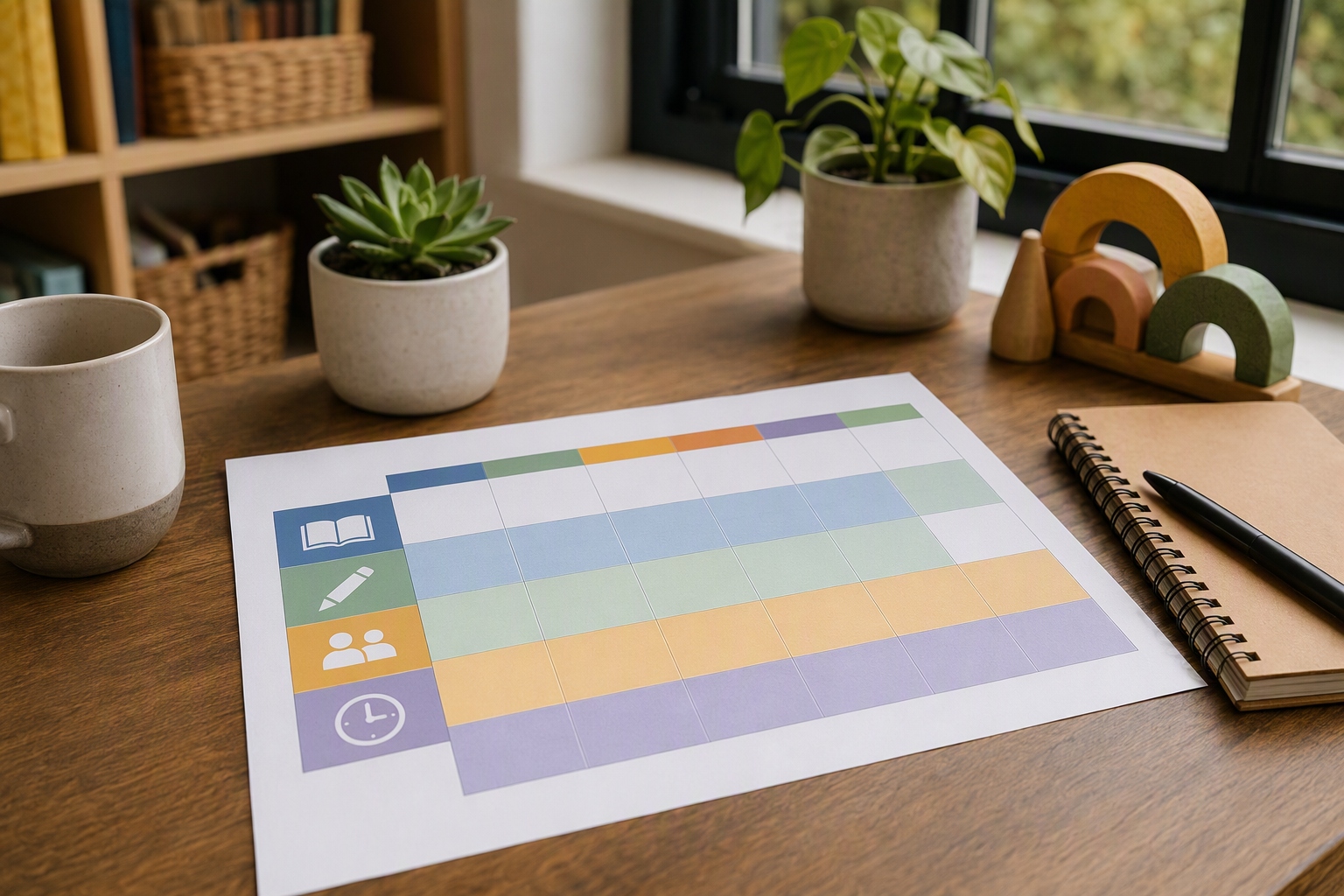 Weekly planner displaying tasks for online early childhood education master's program