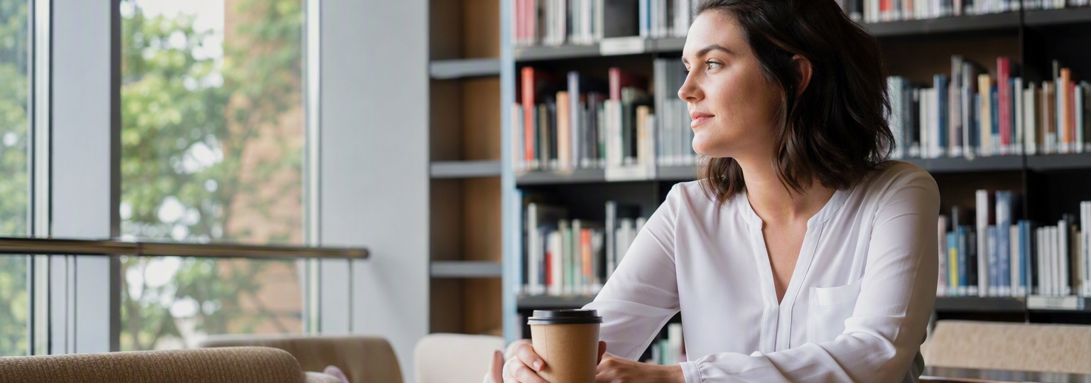 Professional adult discussing education options in a bright, modern workspace setting