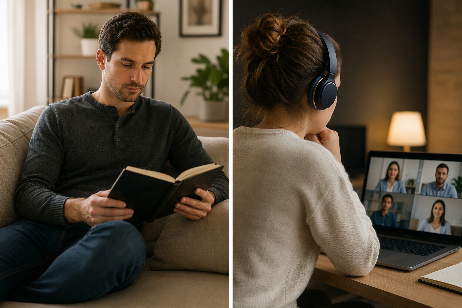 Split-screen comparing asynchronous online learning and live class schedules for master's in law