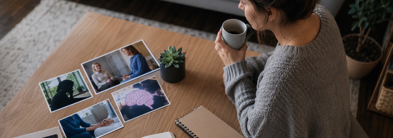 Adult learner researching online psychology bachelor's programs in a modern study space