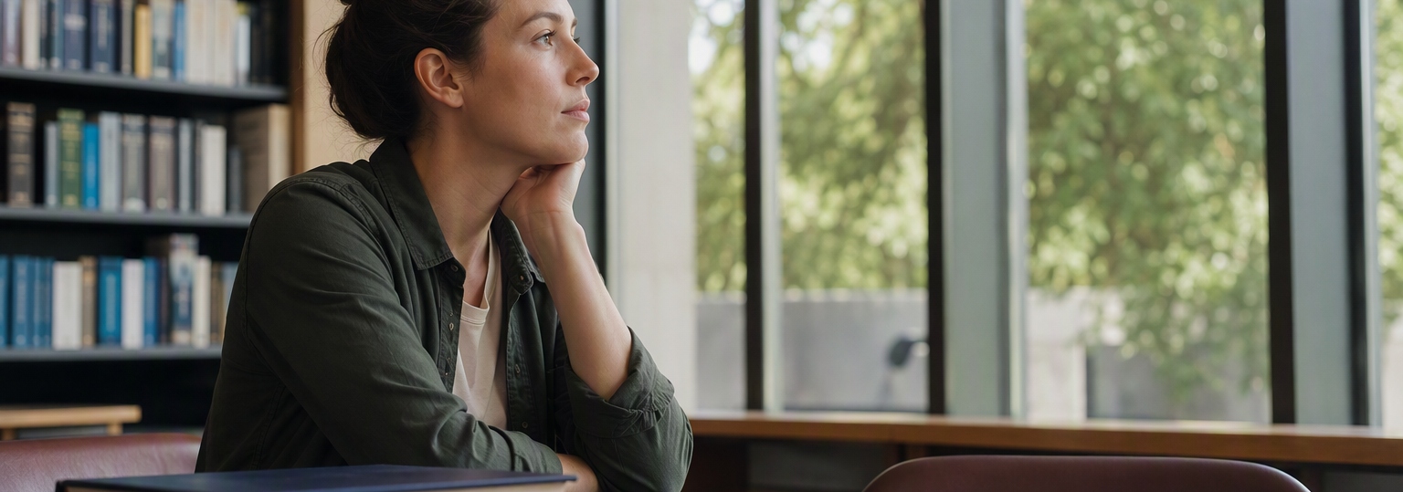 Professional adults discussing education options in a bright, modern learning environment