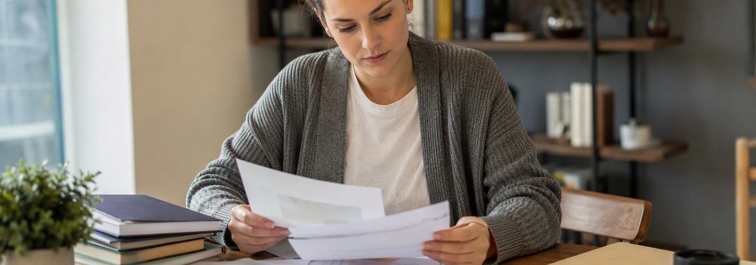 Candid scene of an adult student reviewing materials in a study space for public health education