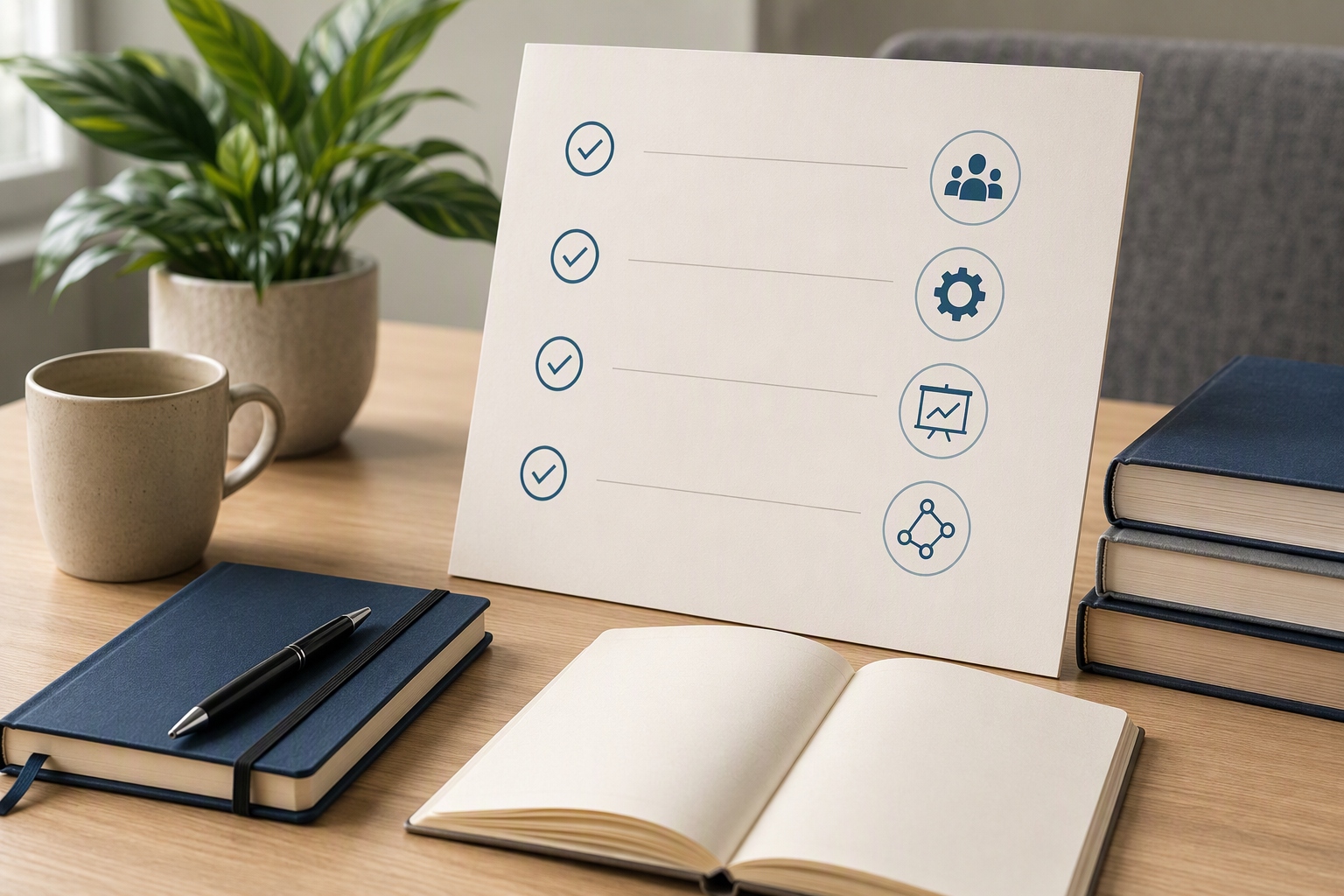 Curriculum checklist graphic for online technology management master's program components