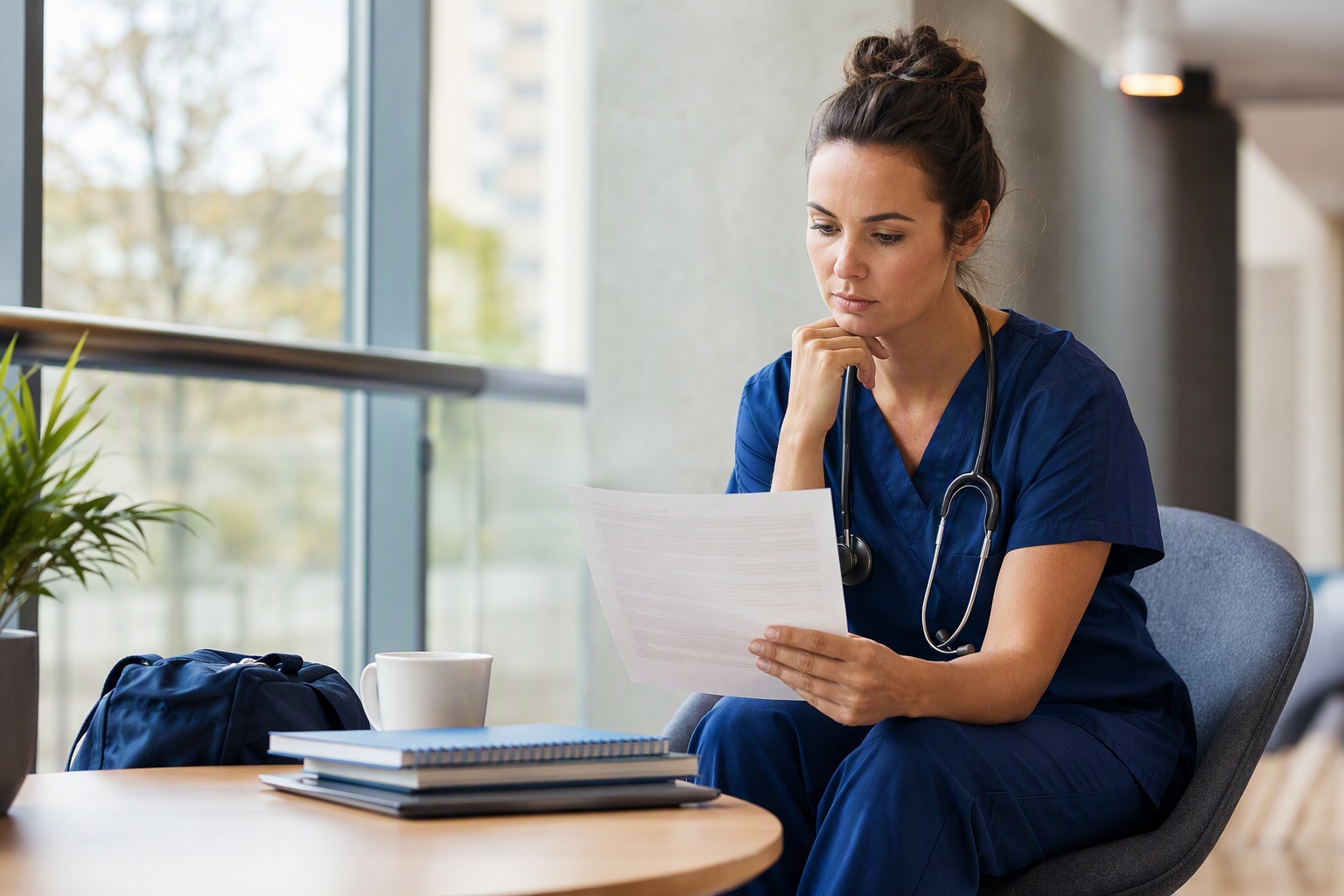 Nurse analyzing a job posting related to RN-to-BSN and nursing certifications requirements