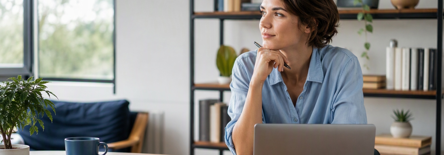 Adult learner exploring options for online instructional design master's degree in a study space