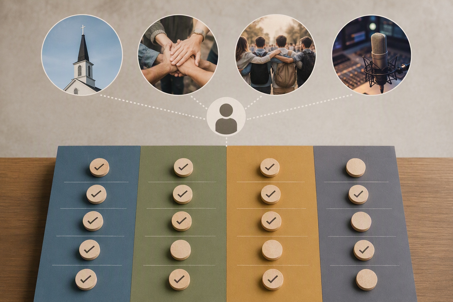 Diagram illustrating career paths in church, nonprofit, youth, and media ministry