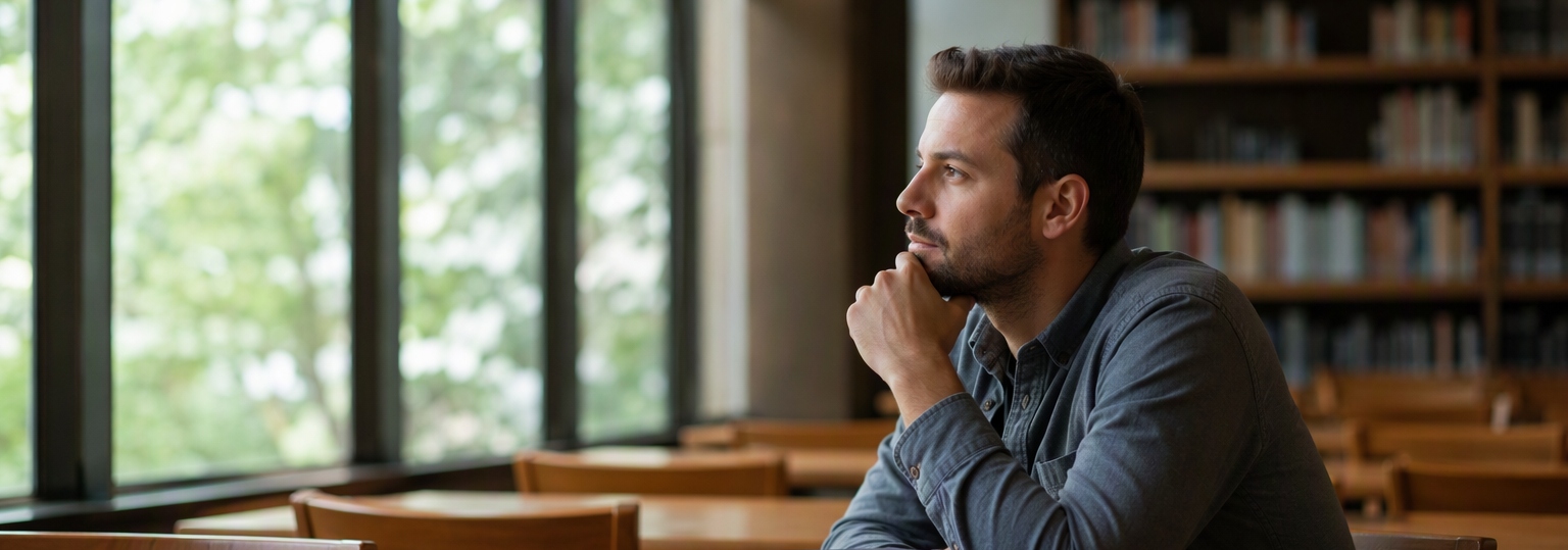 Two adults discussing online education options for leadership and ministry degrees in a professional setting